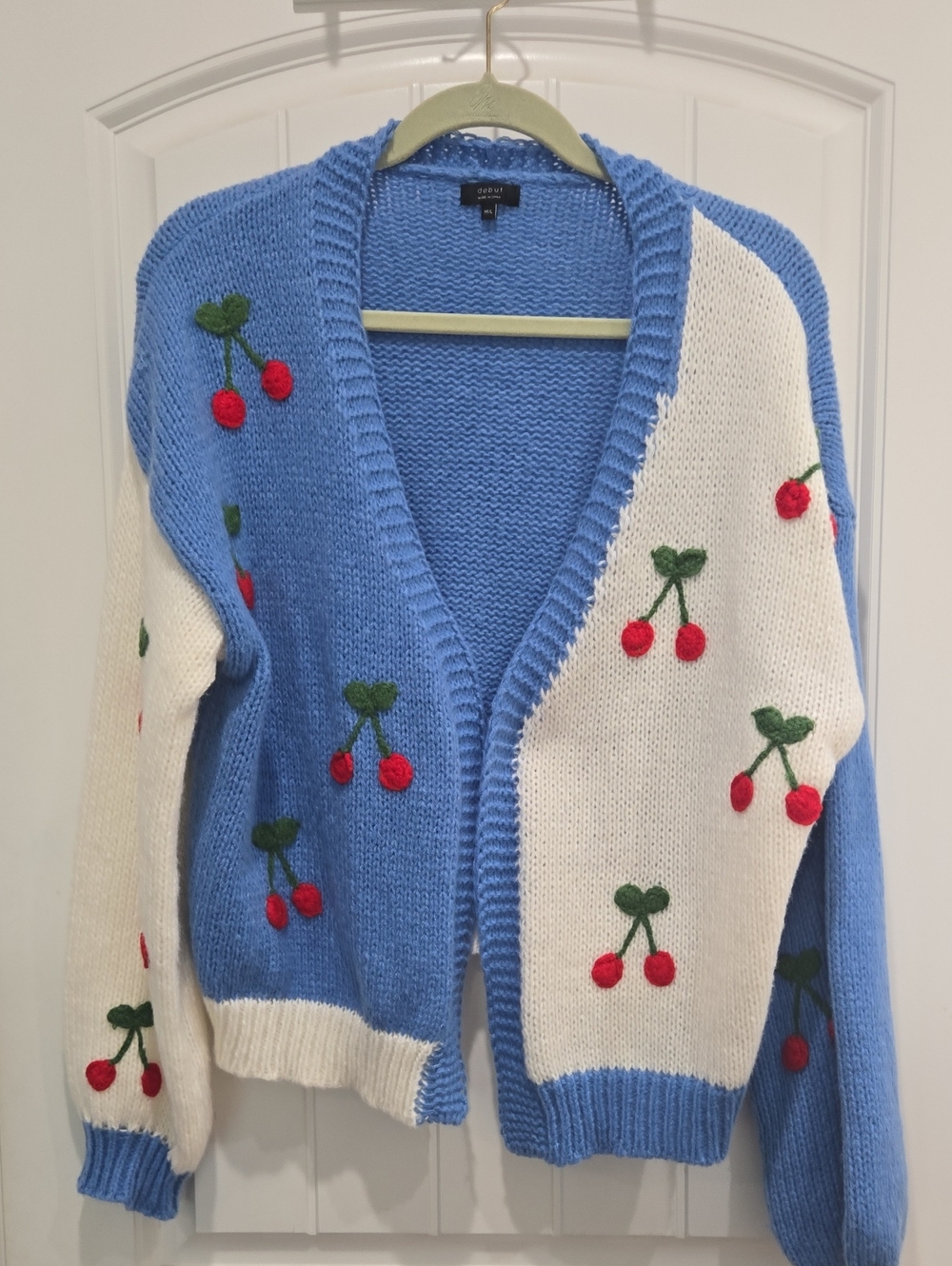 debut Blue & White Cherry Motif Open Cardigan